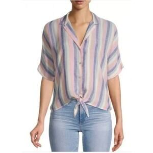 Rails Marley Mandalay stripe linen blend tie front button up top Size XS Coastal